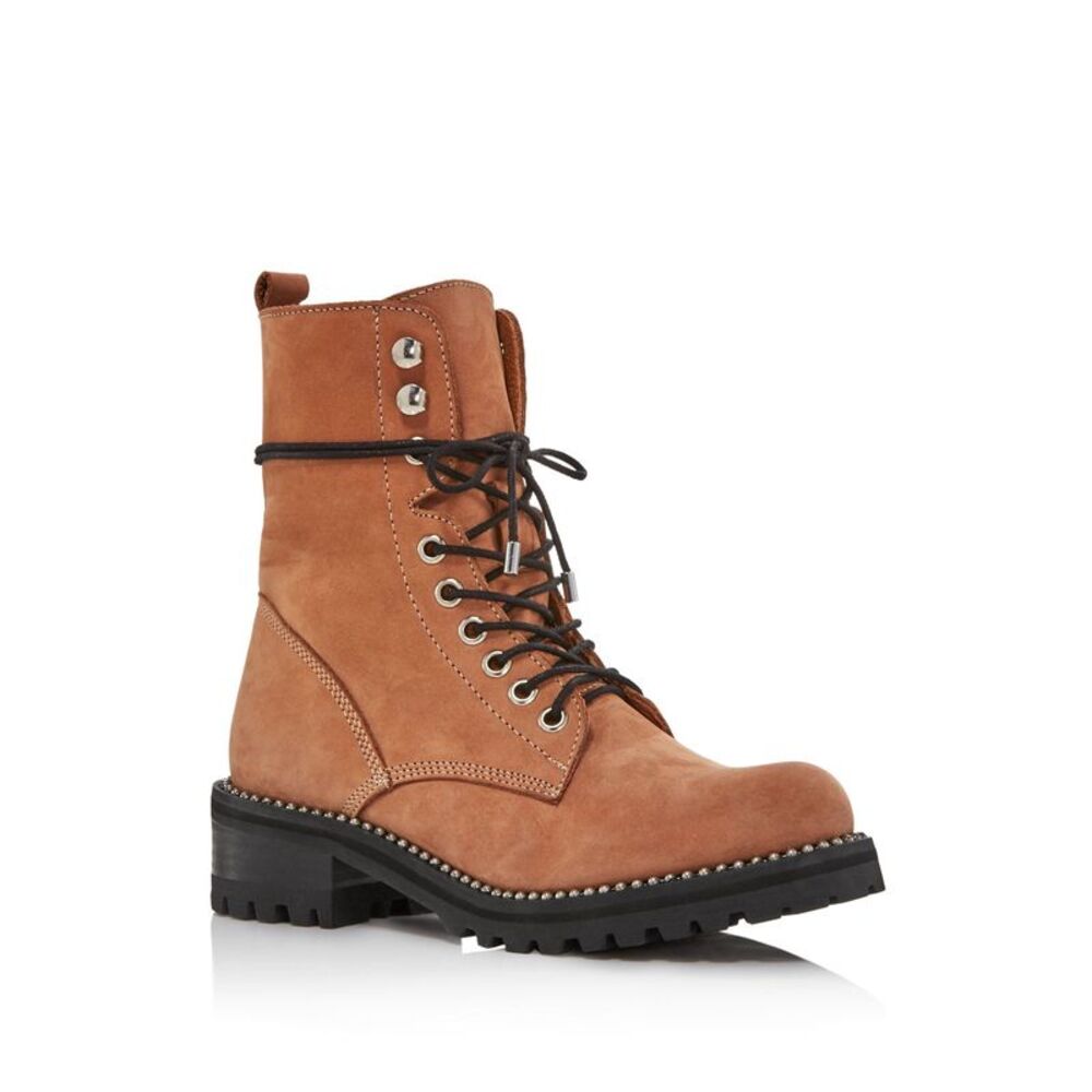 AQUA Womens Brown 1" Platform Pull Tab Jax Round Toe Leather Combat Boots 7 M
